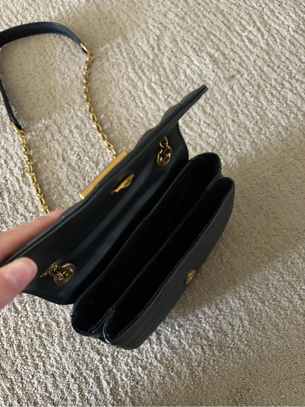 Black Quilted Crossbody Bag with Gold Detail - Picture 3 of 4
